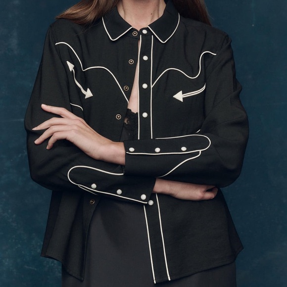 The Great Western Shirt Black Cream Piped Pearl Snap Size 0 - XS - Picture 14 of 15